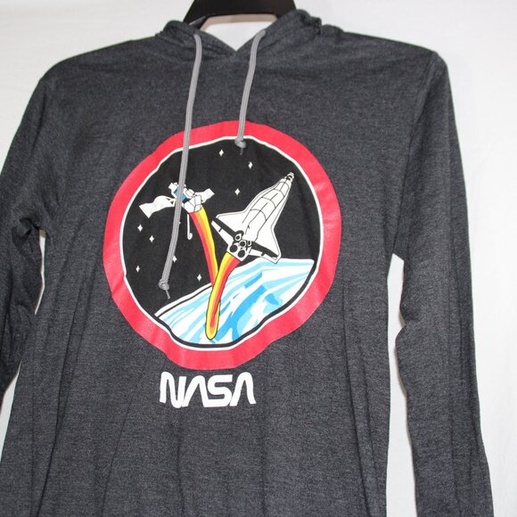NASA Vintage Rocket Logo Long Sleeve Hooded Light Weight Shirt Size Small TeeLuv - Picture 3 of 6